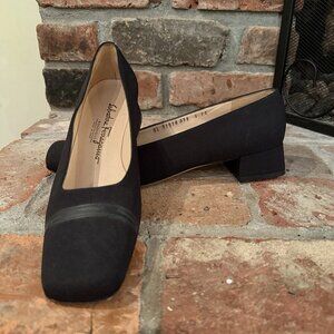 Salvatore Ferragamo Boutique Vintage Womens 9 AA Black Canvas Leather Square Toe